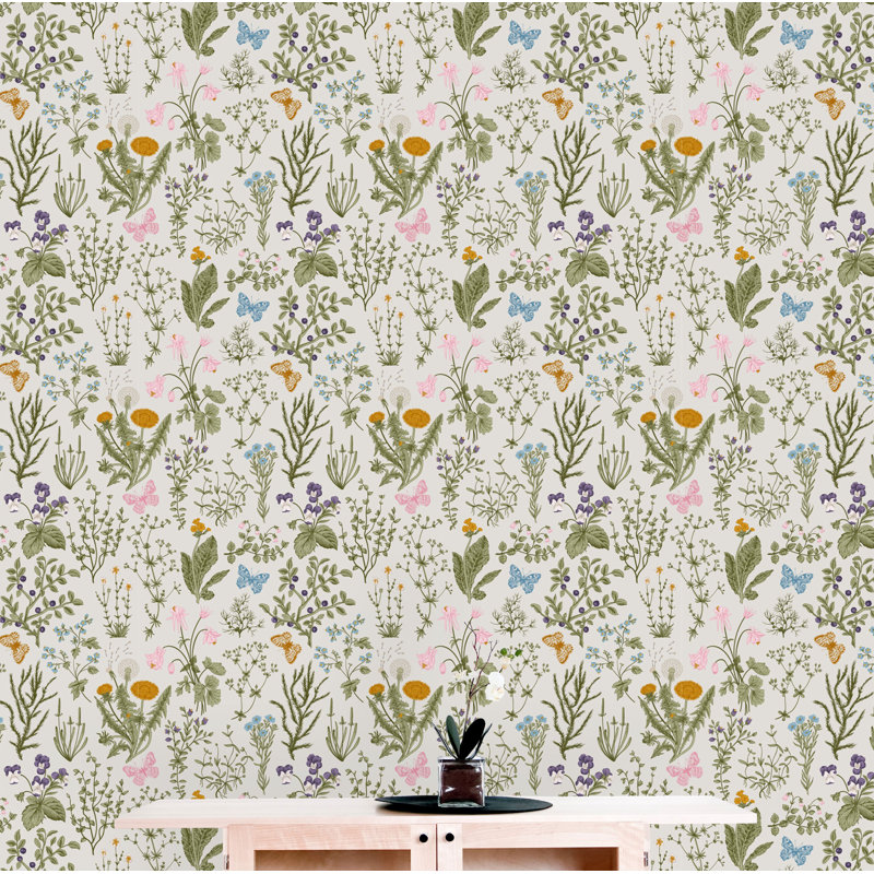 Herbs And Wild Flowers Peel And Stick Wallpaper, 10.42" L x 25" W