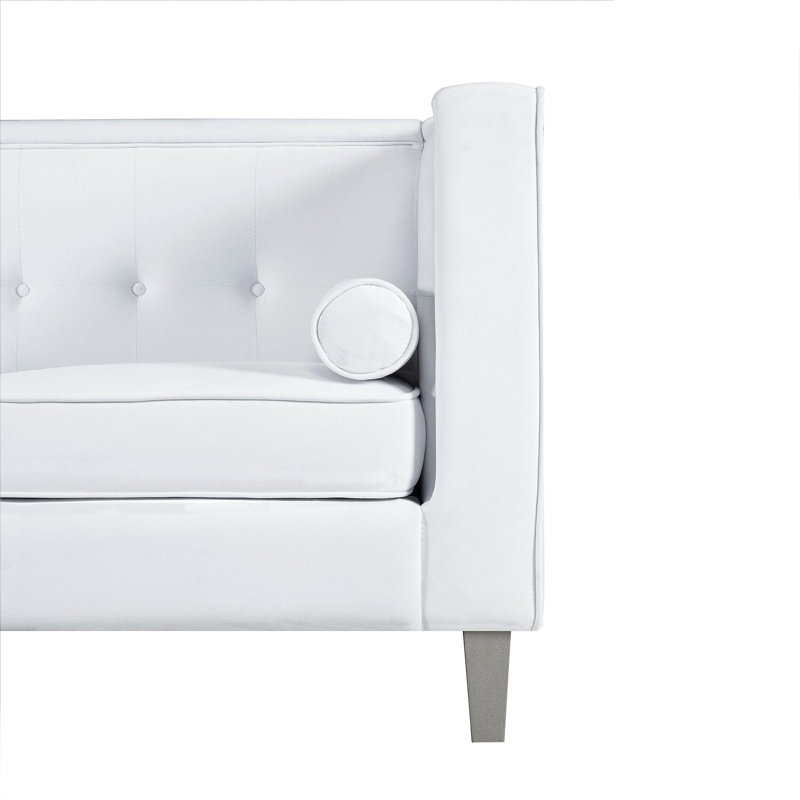 Canapé Mid-Century confortable en velours capitonné à boutons pour le salon, canapé capitonné, canapé moderne, Velours blanc