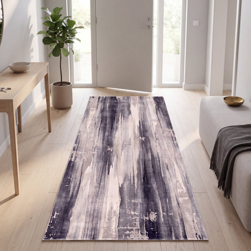 Tapis Selcuk moderne à l'aquarelle abstraite grise et noire, lavable en machine, antidérapant, à poils courts, pour intérieur et extérieur, adapté aux animaux domestiques, idéal pour le salon, la chambre, la salle à manger, l'entrée, le corridor ou le bureau.