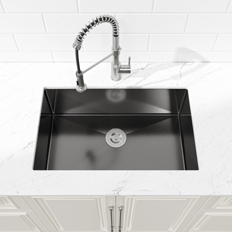 Lavabo en acier inoxydable 304 fait à la main 30 po x 19 po - Poste de travail encastré noir pour une fonction de cuisine optimale et un seul bol moderne avec une utilisation à long terme