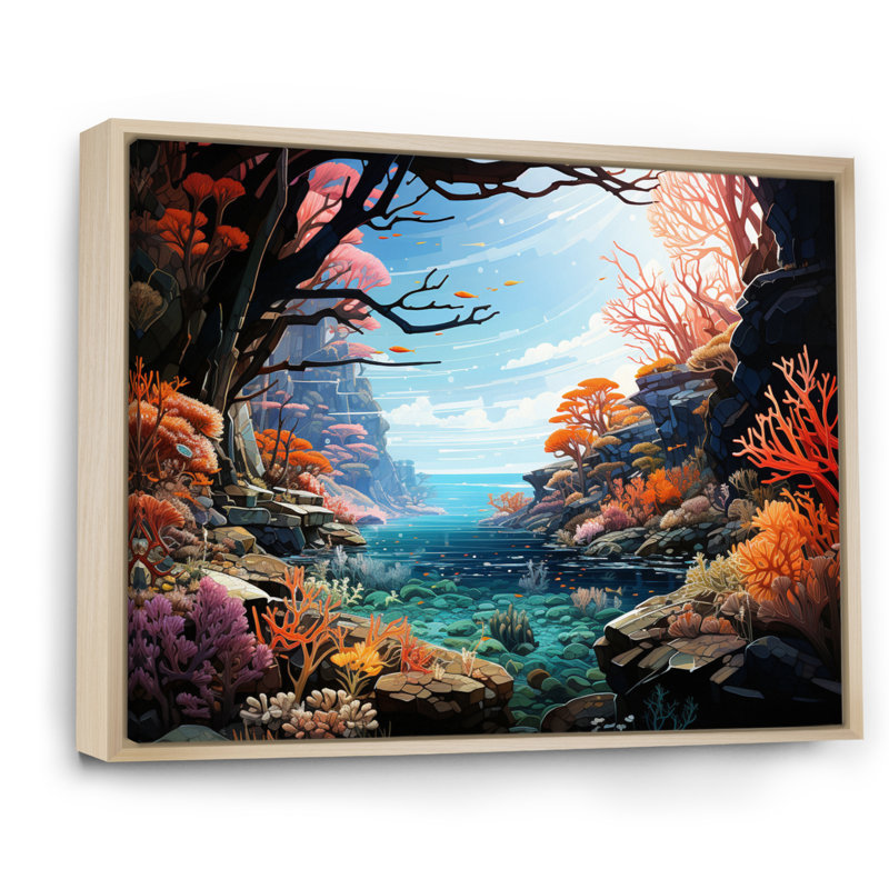 Underwater Coral Reef Profondeurs IV - reproduction sur toile, H 30 po x l 40 po x P 1,5 po, Cadre naturel flottant