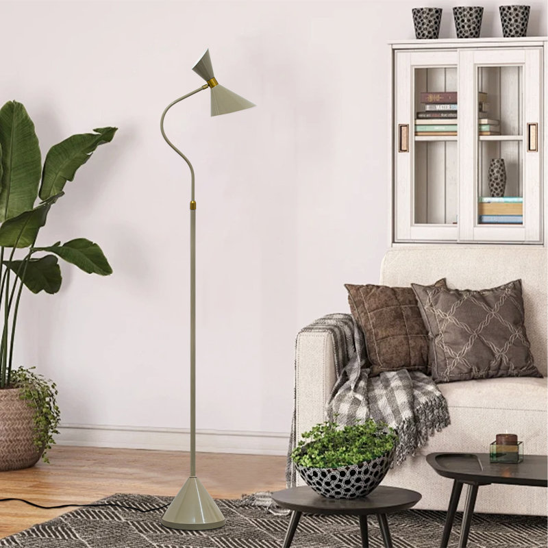 Industrial Metal Gooseneck Floor Lamp With 2 LED Bulbs, Green