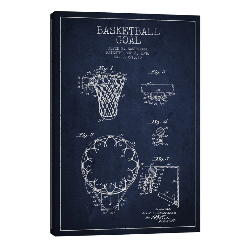 Basketball Goal Patent by Aged Pixel - Print on Canvas, 101.6 cm H x 66.04 cm W x 1.91 cm D, No Frame