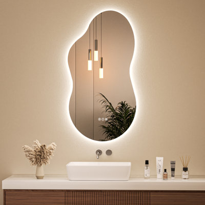 Irregular Wall Mirror, LED Bathroom Mirror, Backlit Lighted Mirror