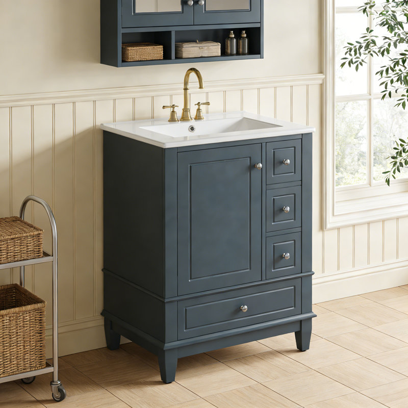 Meuble-lavabo 24 po avec lavabo, Bleu gris, Argent argent