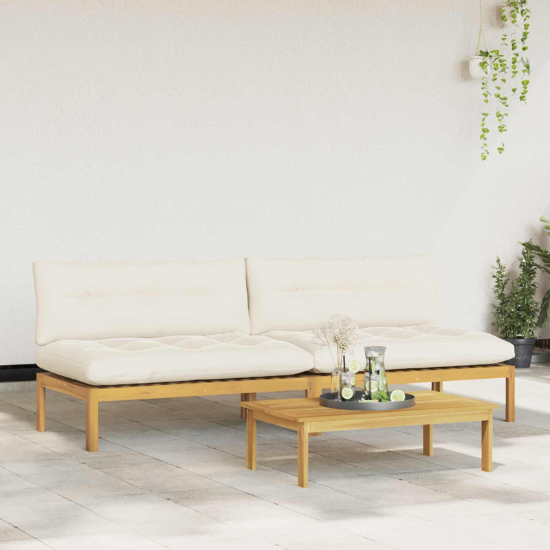 Unité centrale de canapé vidaXL Acacia clair et bois d'acacia blanc crème