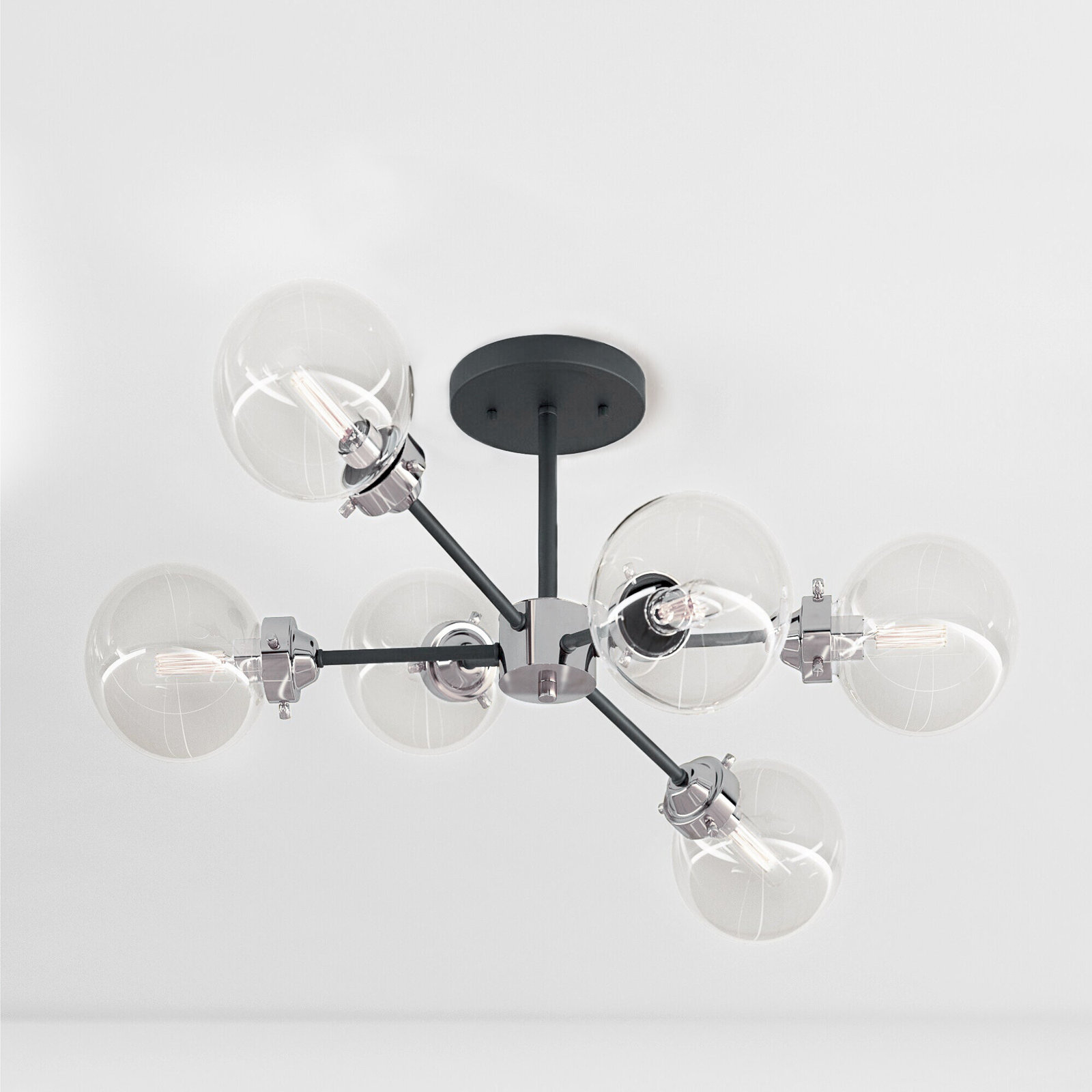 Blevins Glass Semi Flush Mount, 12.25" H x 25" W x 25" D, Satin Nickel