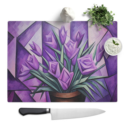 Lavender Flower Cubism  Glass Chopping Board