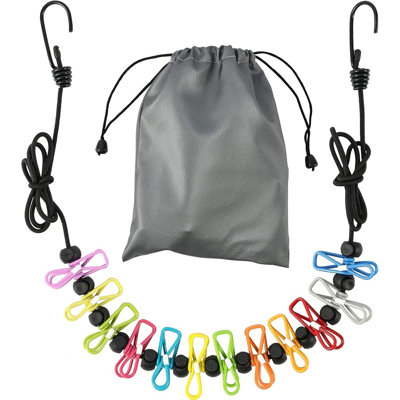 Corde à linge portative rétractable avec 12 pinces, corde à linge de voyage pour l'intérieur et l'extérieur, organisateur de camping et de maison