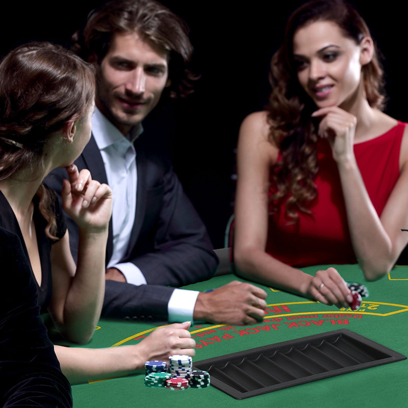 72'' Green Felt Foldable Blackjack Poker Table with Cup Holders