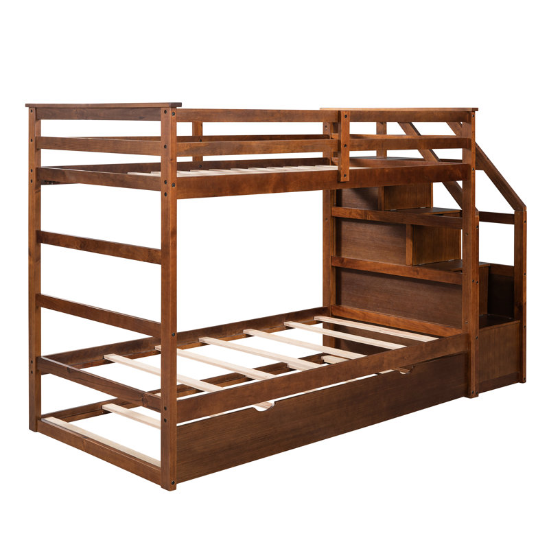 Lit superposé Twintwin avec ton noyer et lit gigogne pour plus d'espace de rangement