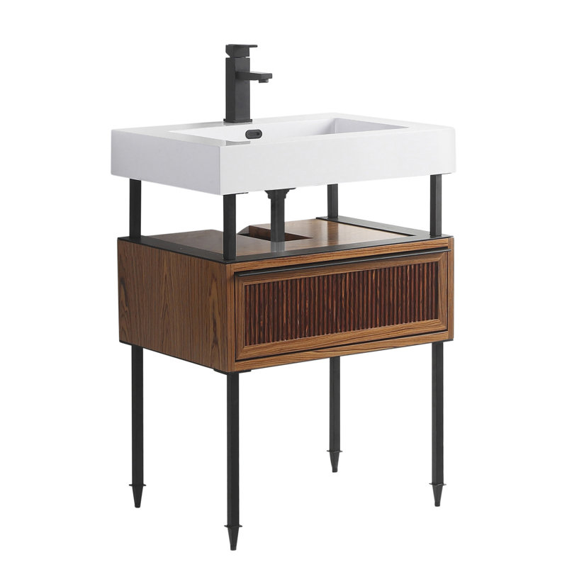 Ensemble de meuble-lavabo simple 24 po Strobel, Noir, Teck