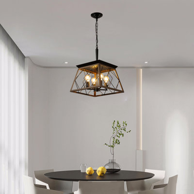 16" Industrial 4-Light Pendant Chandelier, Modern Metal Cage Design, Adjustable Hanging Light