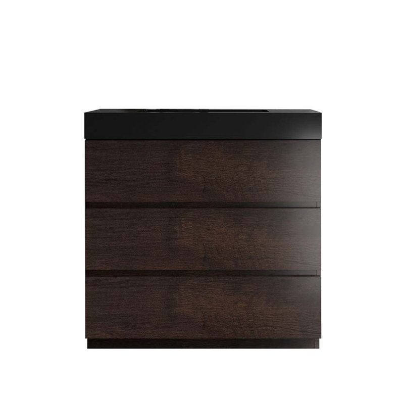 35.8'' Single Bathroom Vanity with Sink, Walnut/Black