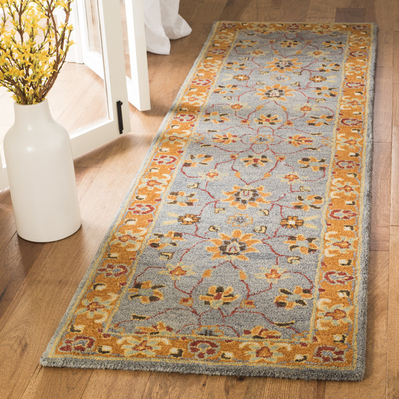 Tapis gris / orange en laine touffeté à la main Cranmore, Tapis de couloir 2 pi 3 po x 6 pi