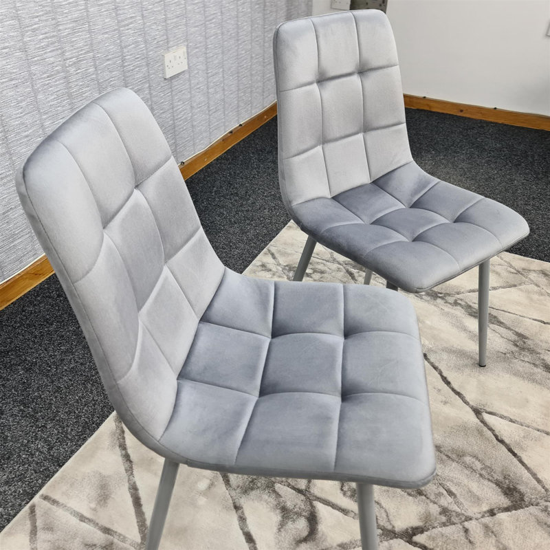 Dining Table and 2 Chairs And Bench Oak Effect Wood Table 1 Grey Velvet Chairs Dining Room, 75" H x 117" L x 77" W