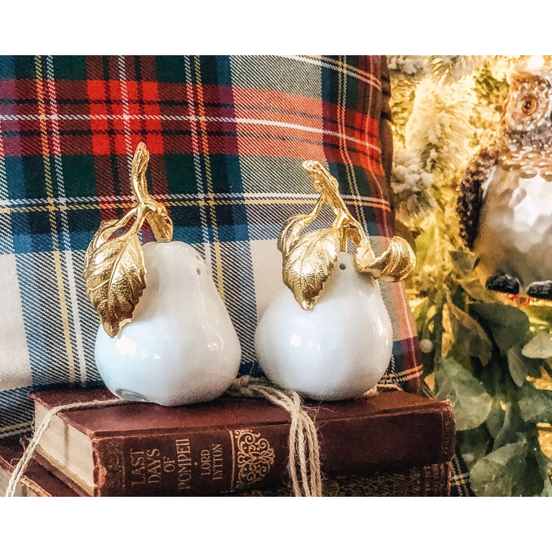 Harvest Salt And Pepper Shaker Set, White/Gold