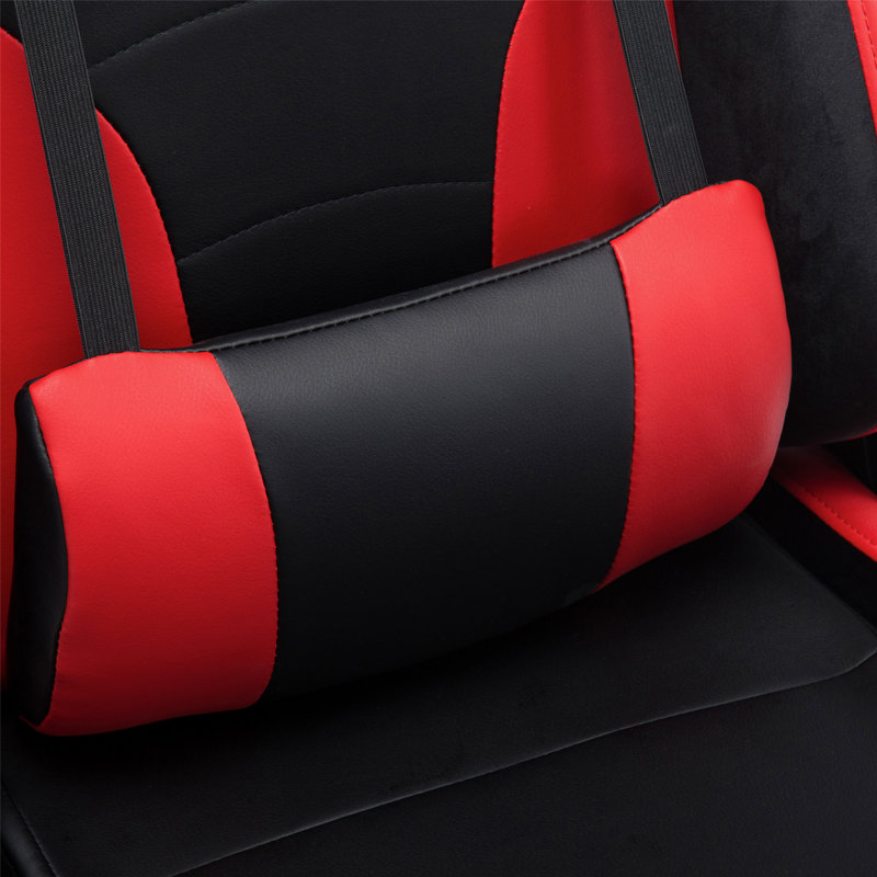 Creationstry Adjustable Reclining Ergonomic Faux Leather Swiveling PC & Racing Game Chair in Red