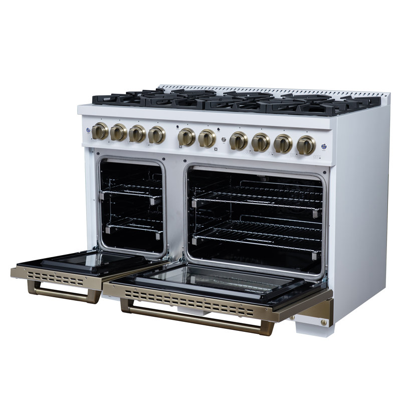 Cuisinière à gaz 48 po Valente, Blanc / Cuivre