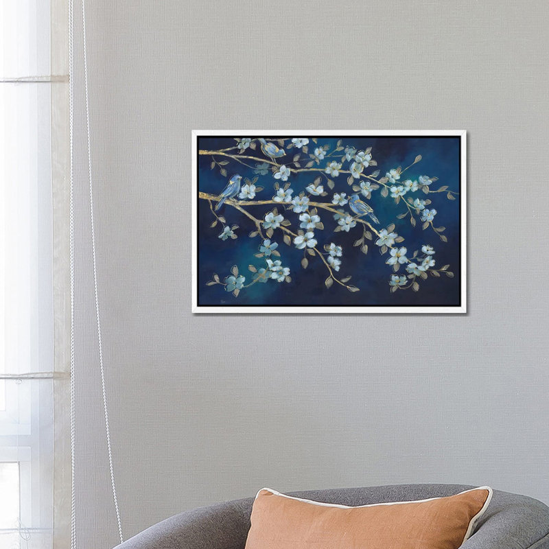 Bluebird Conference by Nan - Painting on Canvas, White Framed, 66.04 cm H x 45.72 cm W
