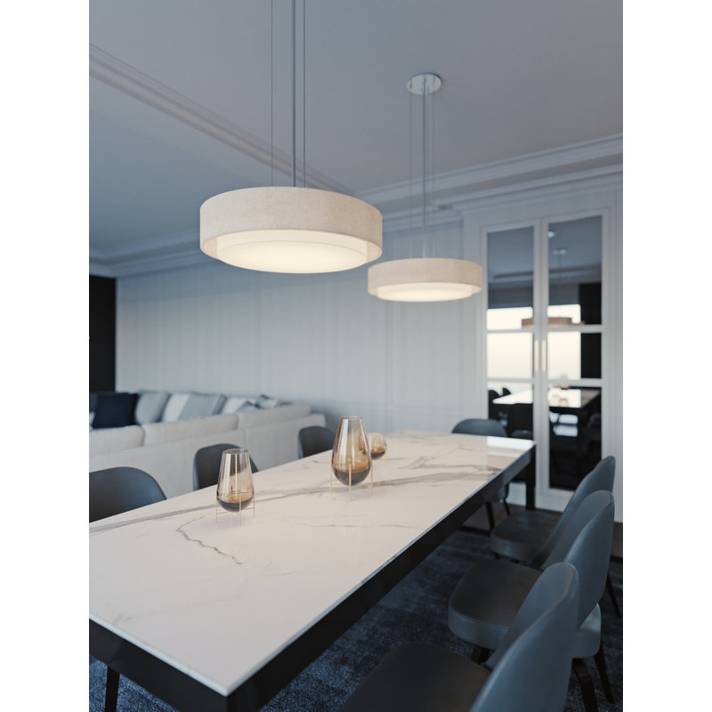 Ashantis 3 - Light Satin Nickel Drum Pendant, Linen White, 1