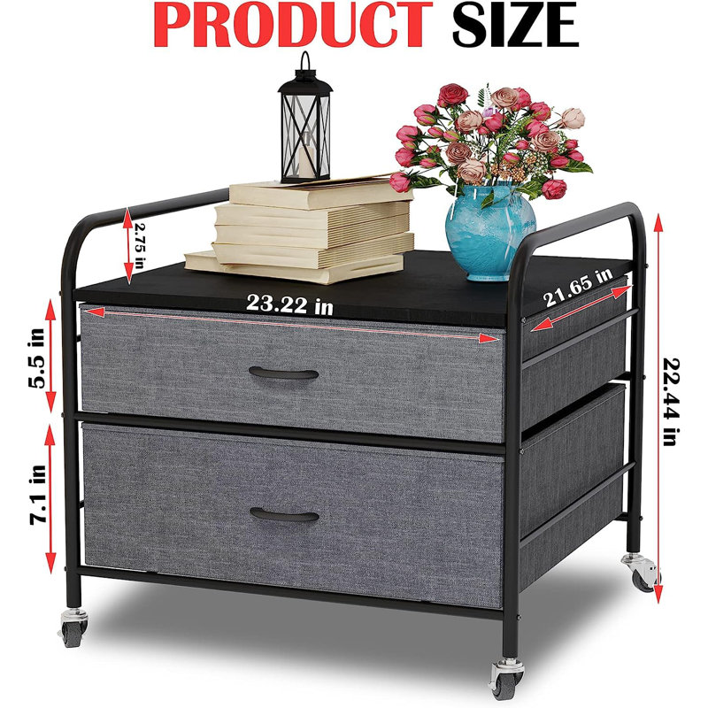 Black Metal Frame Iron Top 2 Drawer Storage Cart