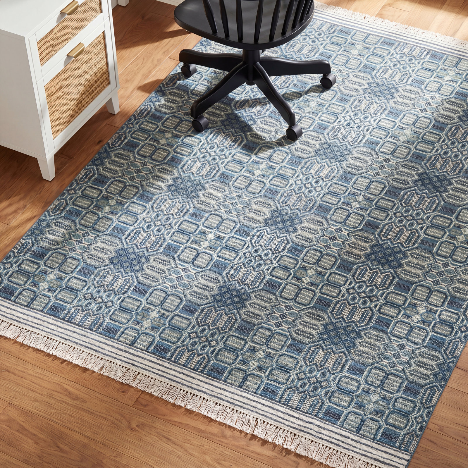 Albie Green Hand-Knotted Geometric Rug, Rectangle 5' x 8'