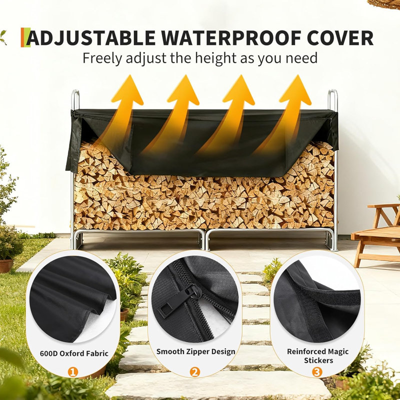 Support à bois de chauffage avec demi-housse imperméable Oxford, support de rangement pour bûches intérieur / extérieur, organisateur de pile à bois pour foyer, patio, foyer, cour arrière