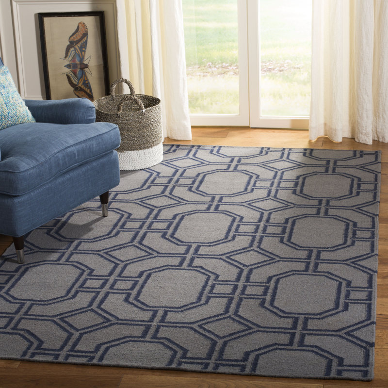 Rodgers Hand Woven Flat Weave Wool Geometric Rug, Rectangle 5' x 8'