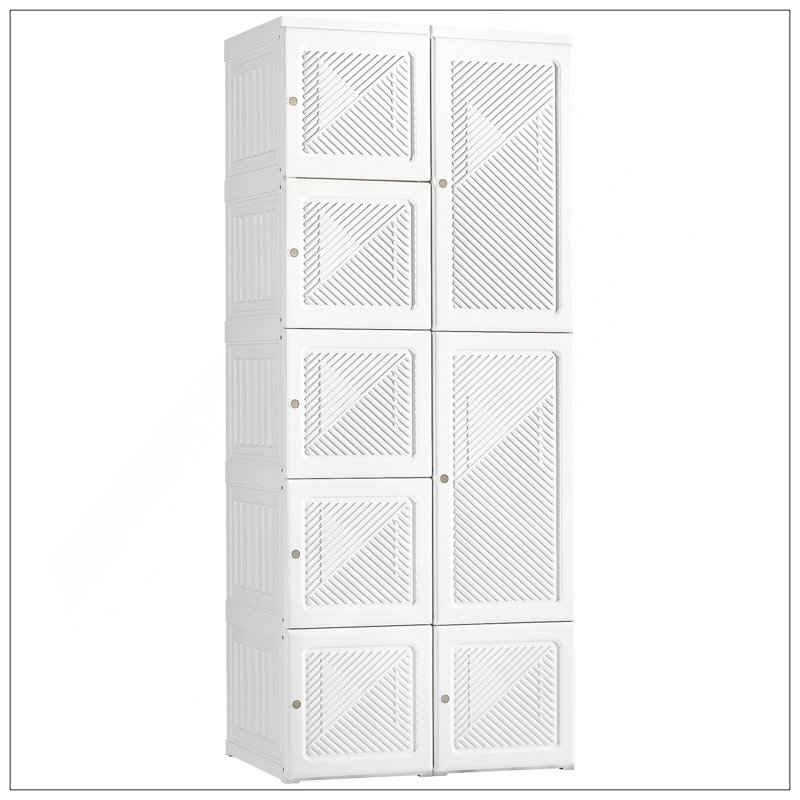 Garde-robe portable, armoire de chambre pliante, organisateur de rangement de vêtements avec 8 compartiments cubes, tringle, portes magnétiques