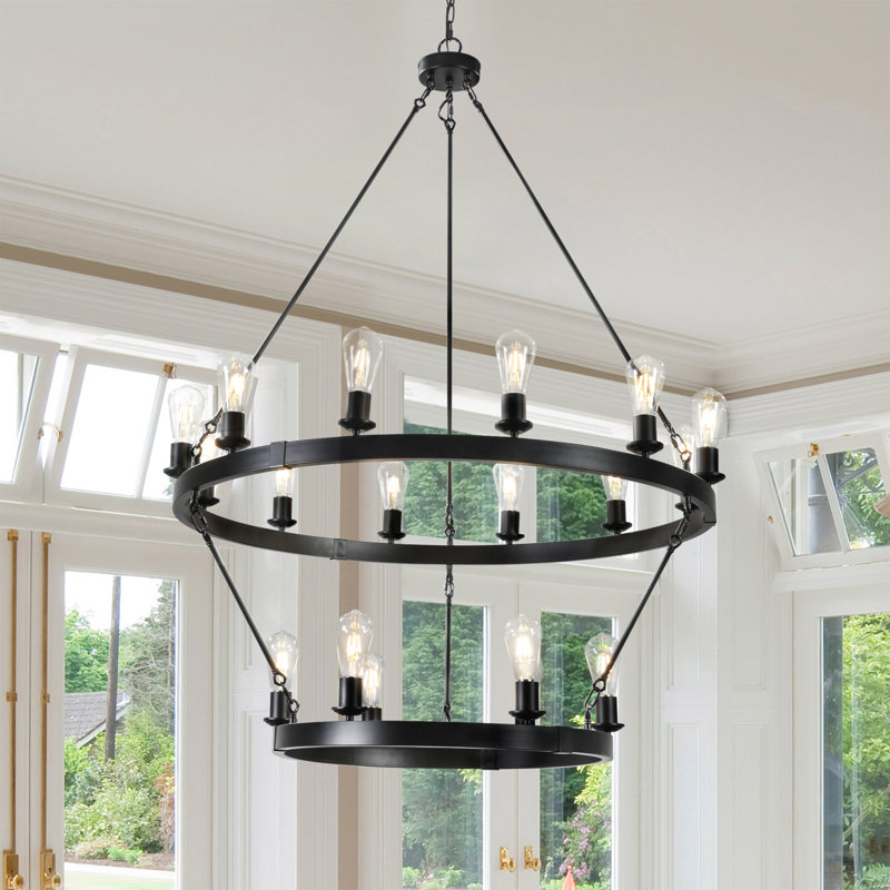 Retro Style Large 2-Tier Circular Ceiling Ironwork Chandelier