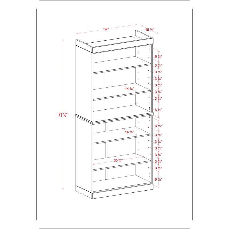 Palace Imports 100% Solid Wood 6-Shelf Bookcase, Adjustable Shelves, 32" Wide, 71.5" Tall, Gray