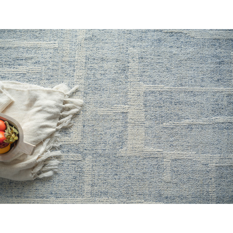 Breckenridge Hand Tufted Wool Abstract Area Rug in Blue/Ivory, Rectangle 6' x 9'