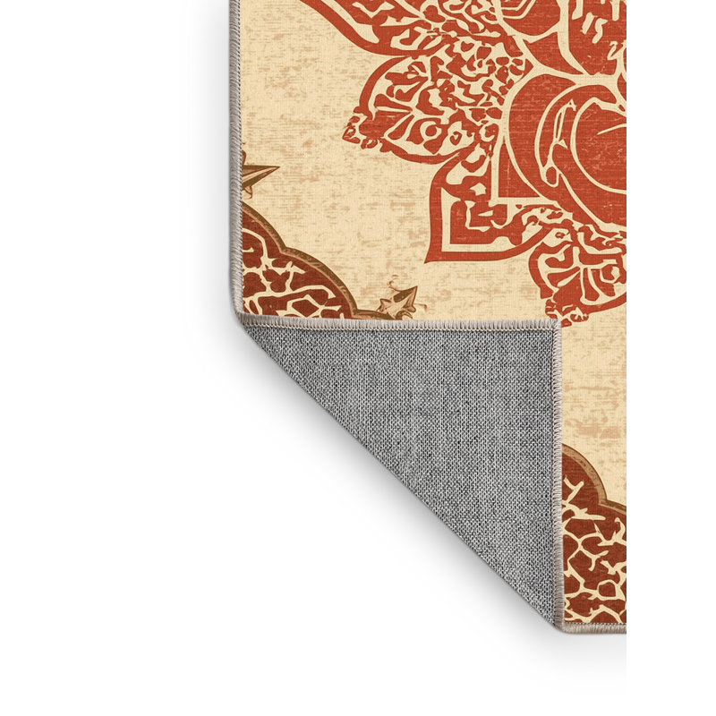 Tapis marocain d'inspiration mondiale Melton lavable à la machine - reliure beige, 3 X 5