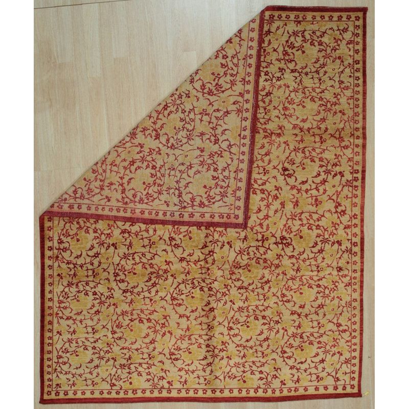 Ivory Hand-Knotted Wool Floral Vine Labyrinth Geometric Modern Contemporary Carpet Rug, 9' x 12'