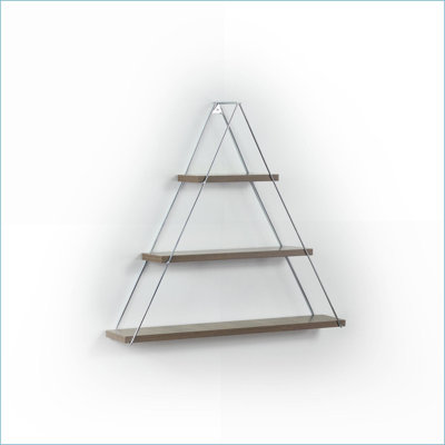 Wall Shelf, Rustic Floating Triangle Metal Bracket Shelf | Walnut Brown | Chrome Silver