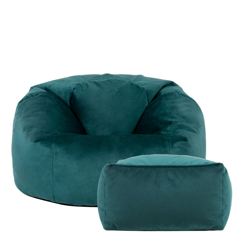 Kingston Velvet Bean Bag and Square Footstool, Teal Green