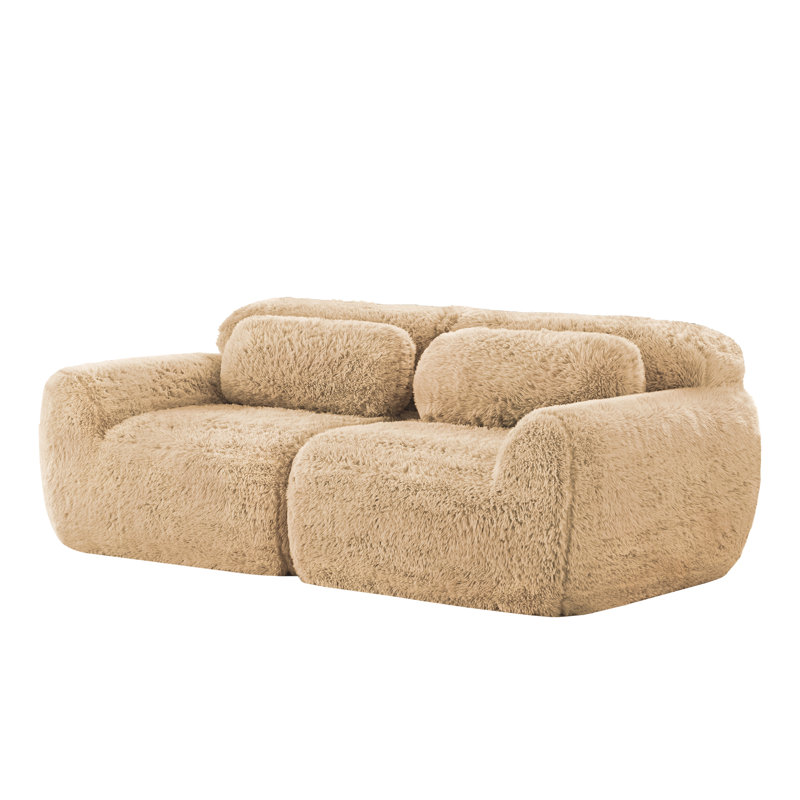 Canapé Boneless Fluffy Plush, Kaki pâle, H 28,7 po x l 80,4 po x P 40,9 po, 2