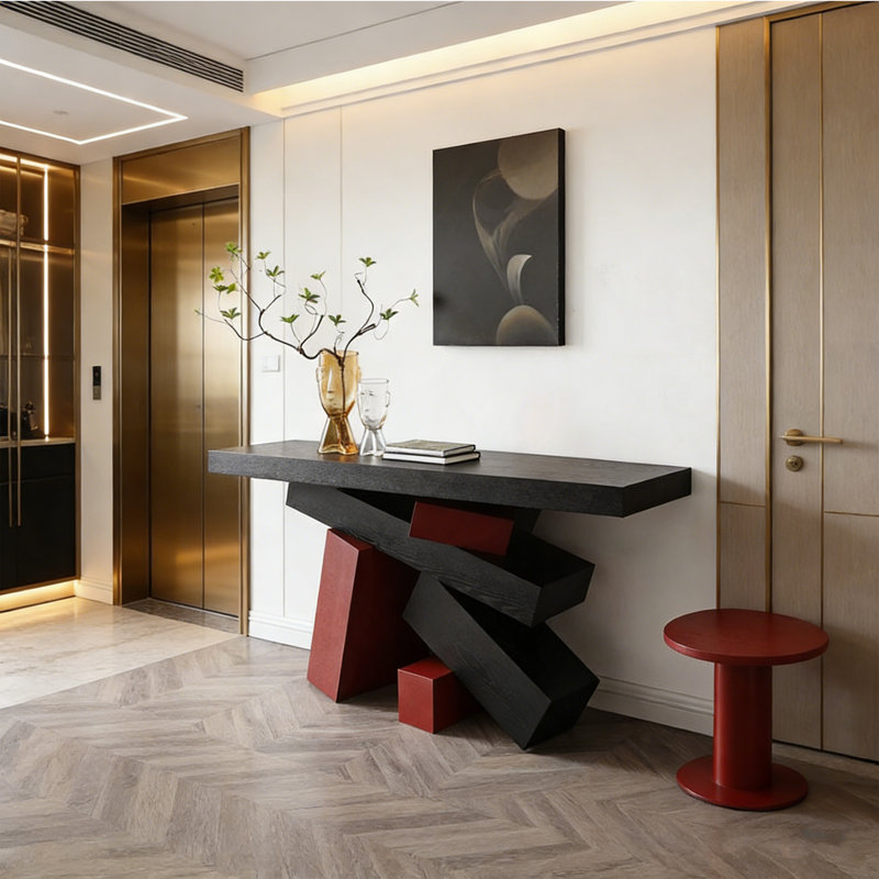 Console en bois massif de style américain, H 31,5 po x l 47,2 po x P 17,7 po, Noir / Rouge