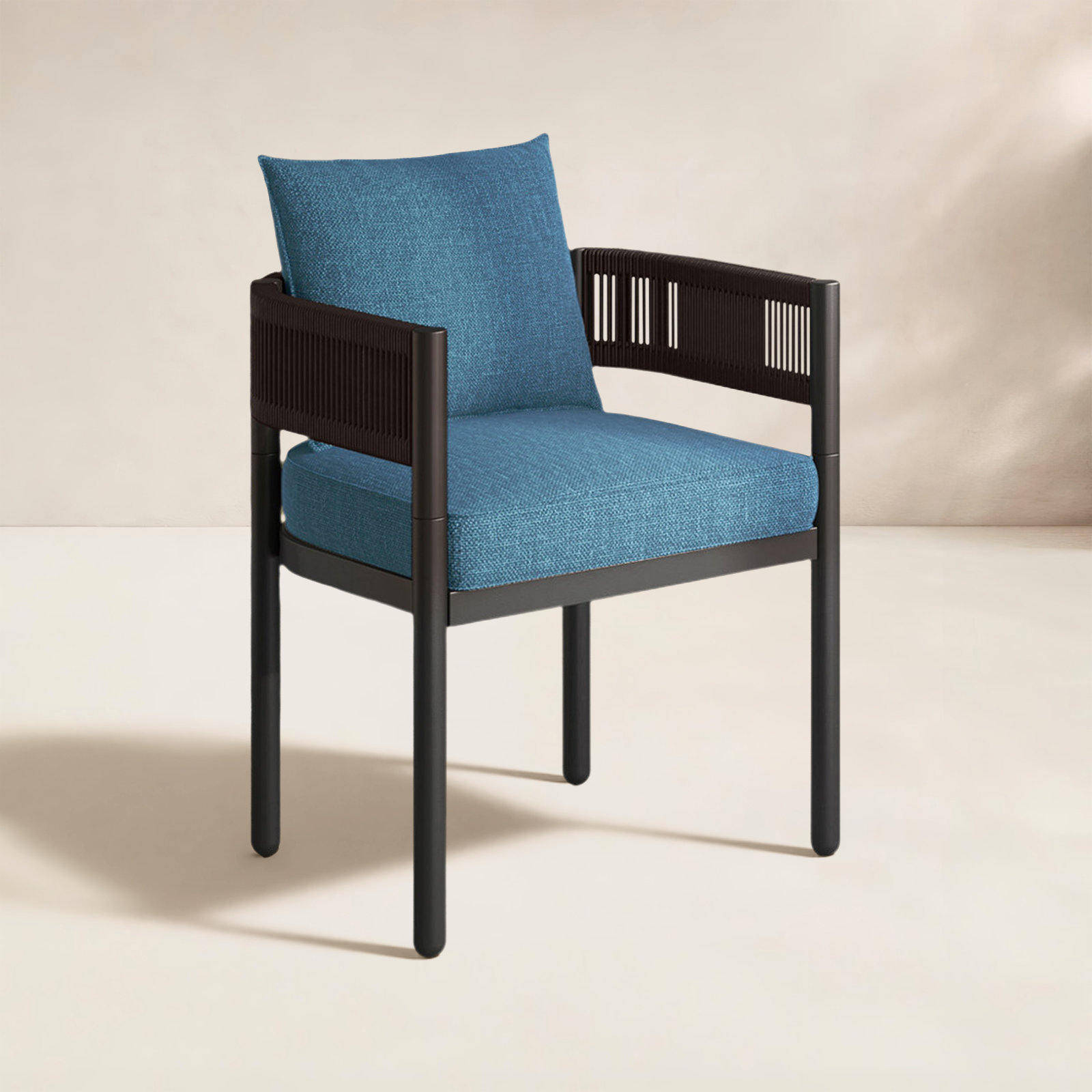 Alessandra Patio Armchair with Cushion, Dark Blue Cushion/ Black Arm