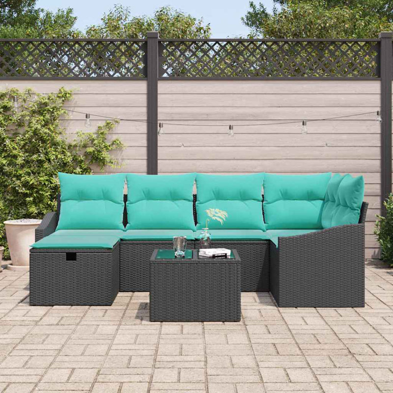 Ensemble de canapé de jardin avec coussin 7 pièces vidaXL, Coussin bleu / cadre noir