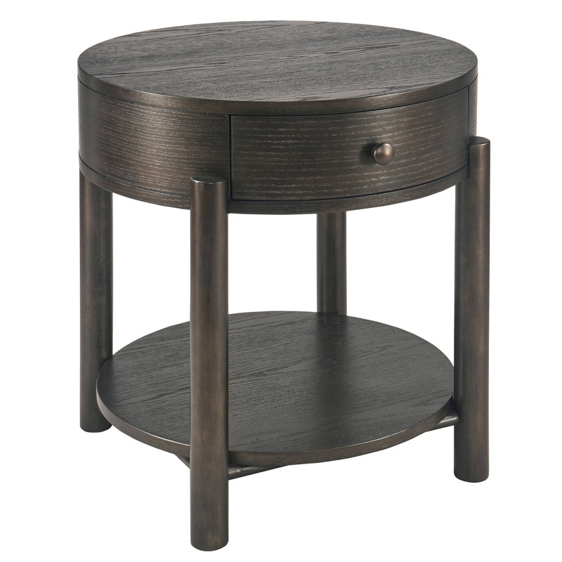 Table de bout ronde en bois avec tiroir et étagère ouverte Wexford, Fer noir