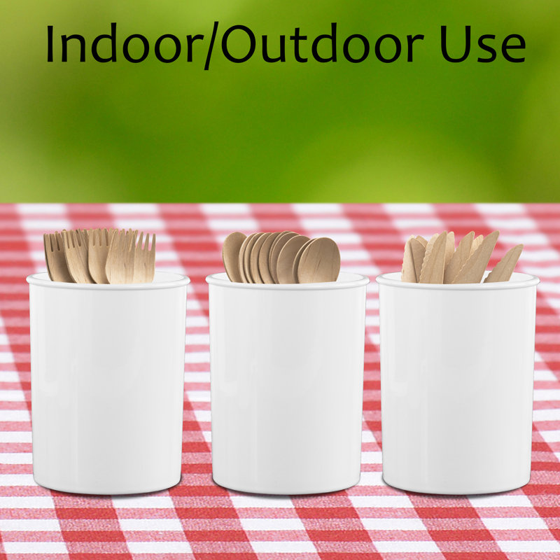 Plastic Round Utensil Storage Set, White