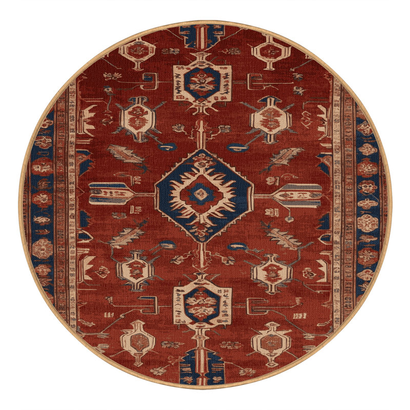 Machine Washable Persian Brown Area Rug, Round 7'