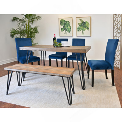 Ensemble de salle à manger 6 pièces Ashpin, table de salle à manger en épingle à cheveux avec 4 chaises et banc, 3 options de couleur