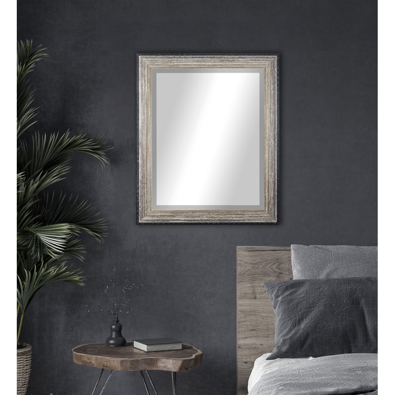 Solid Wood Flat Wall Mirror, Brown Brushed, 35.5" H x 23.5" W