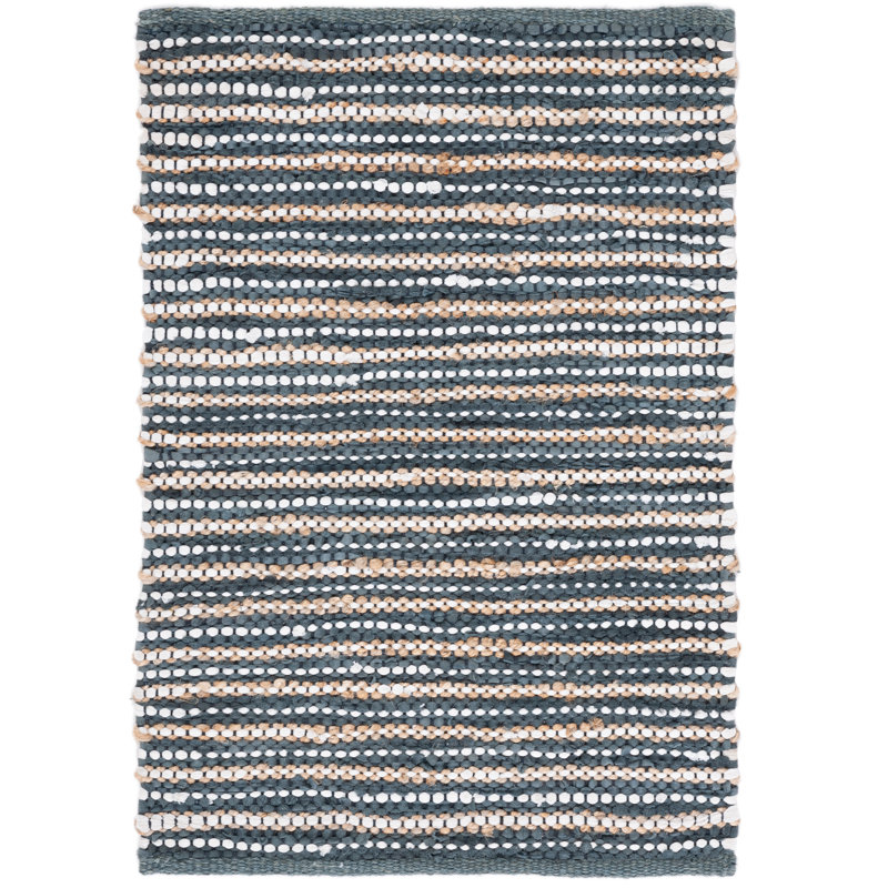 Geremias Vintage Leather Hand Woven Leather/Jute Striped Rug in Dark Grey/Ivory, Rectangle 4' x 6'