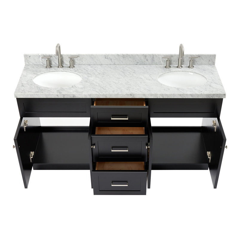 Abell 67'' Double Bathroom Vanity with Carrara Marble Top, Black
