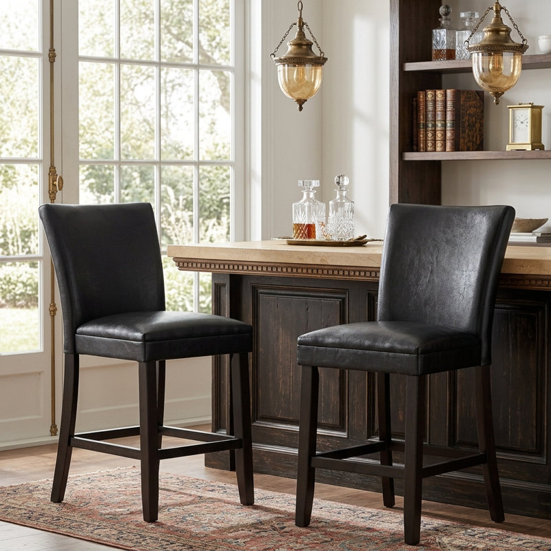 Tabouret de bar moderne en similicuir noir LUMera, Tabouret de comptoir (siège d'une hauteur de 25 p, Noir