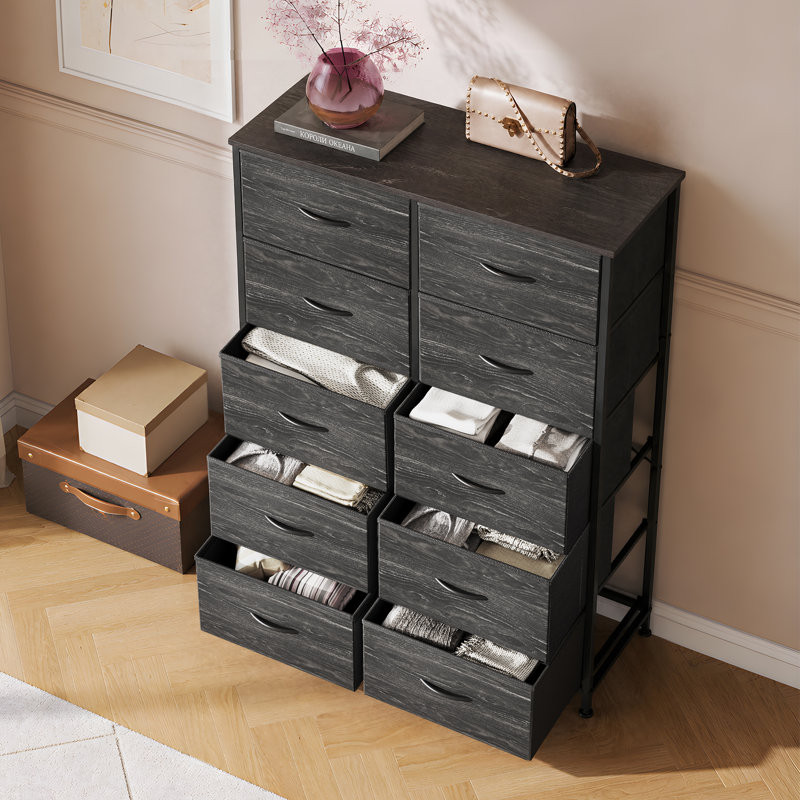Cecilla 10 Drawer Dresser for Bedroom, Tall Dresser for Storage with Woonden Top, Sturdy Frame, Double Dresser for Living Room, Closet, Hallway